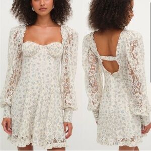 For Love And Lemons Donna White Floral lace mini dress